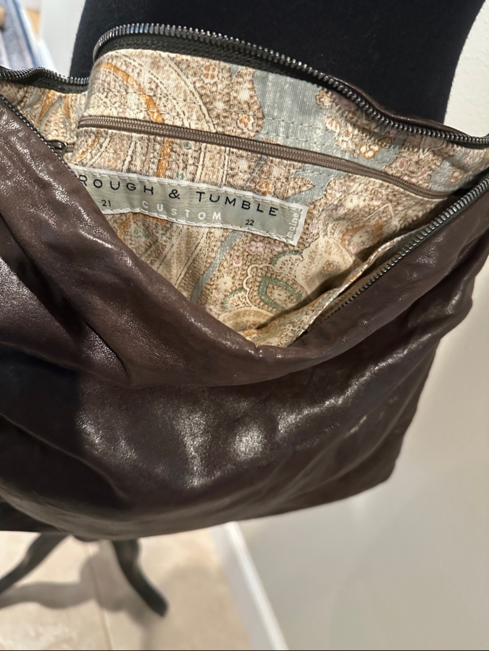Rough & Tumble Breeze, s/m brown supple leather with linen lining.